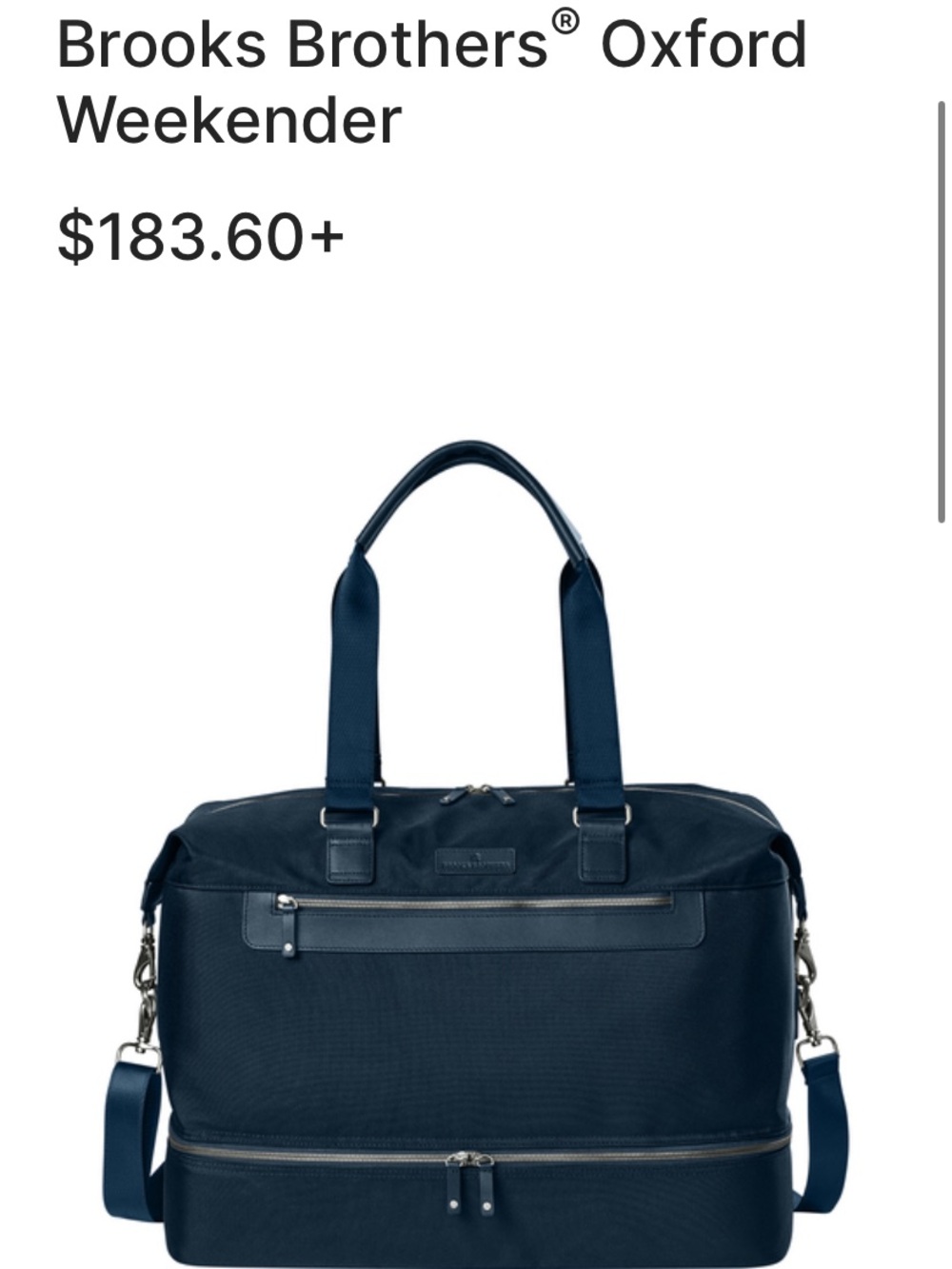 Brooks Brothers Oxford Navy Blue Nylon Weekender Duffel Bag Travel NWOT